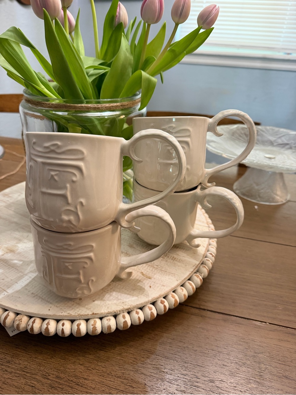 Pottery Barn ''F'' Embossed Ceramic Mug Set of 4
